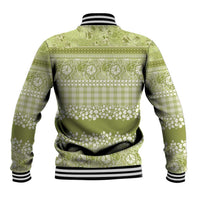 Hawaiian Hibiscus Honu Baseball Jacket Sage Green Mele Kalikimaka Palaka Spirit - Polynesian Pride
