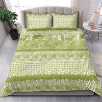 Hawaiian Hibiscus Honu Bedding Set Sage Green Mele Kalikimaka Palaka Spirit - Polynesian Pride