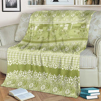 Hawaiian Hibiscus Honu Blanket Sage Green Mele Kalikimaka Palaka Spirit - Polynesian Pride