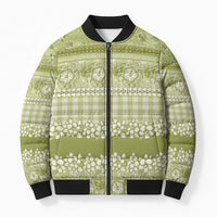 Hawaiian Hibiscus Honu Bomber Puffer Jacket Sage Green Mele Kalikimaka Palaka Spirit - Polynesian Pride