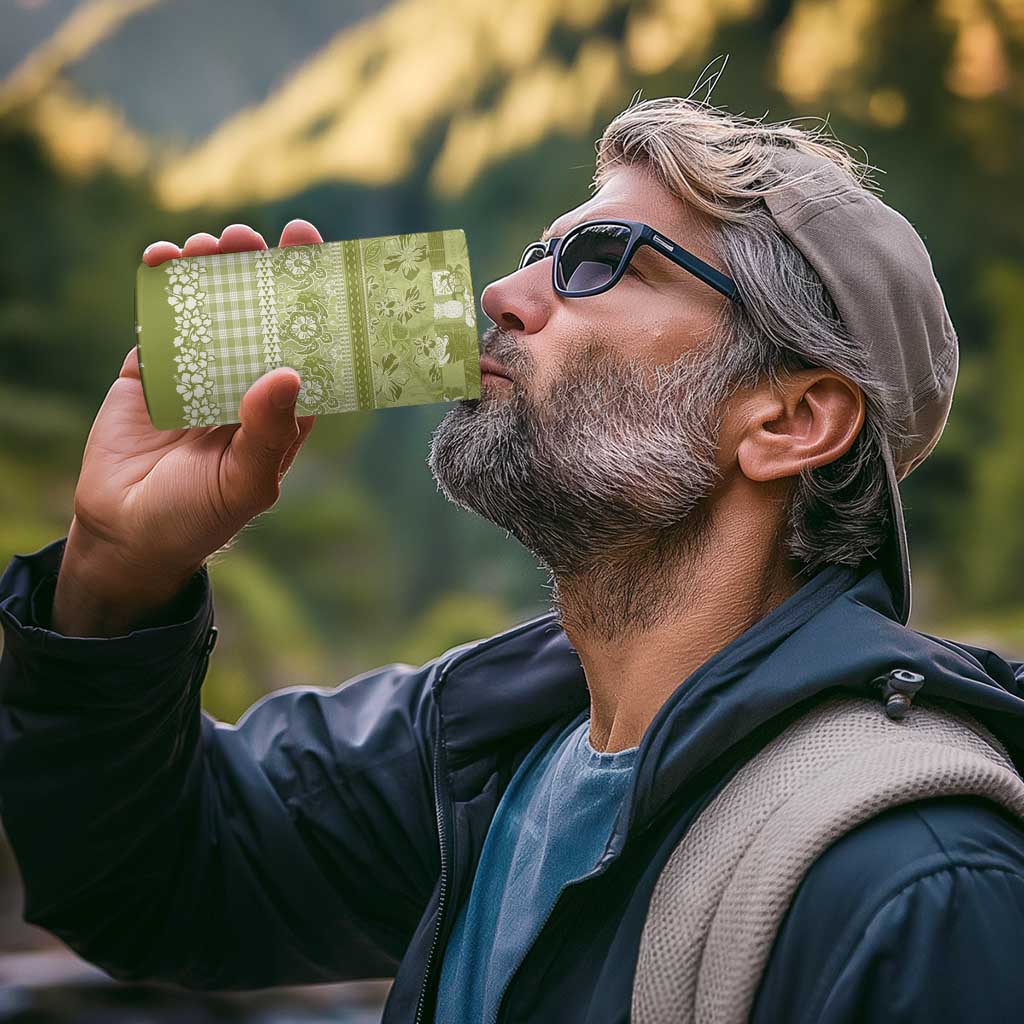 Hawaiian Hibiscus Honu 4 in 1 Can Cooler Tumbler Sage Green Mele Kalikimaka Palaka Spirit - Polynesian Pride