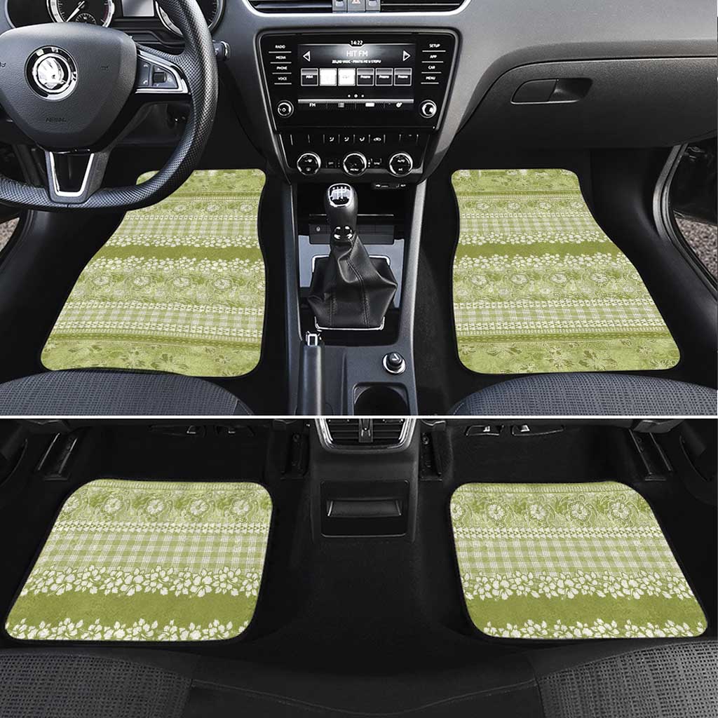 Hawaiian Hibiscus Honu Car Mats Sage Green Mele Kalikimaka Palaka Spirit - Polynesian Pride