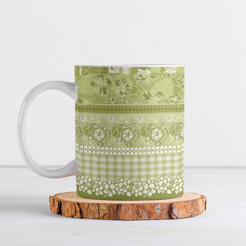 Hawaiian Hibiscus Honu Ceramic Mug Sage Green Mele Kalikimaka Palaka Spirit - Polynesian Pride