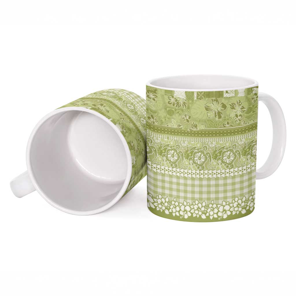 Hawaiian Hibiscus Honu Ceramic Mug Sage Green Mele Kalikimaka Palaka Spirit - Polynesian Pride