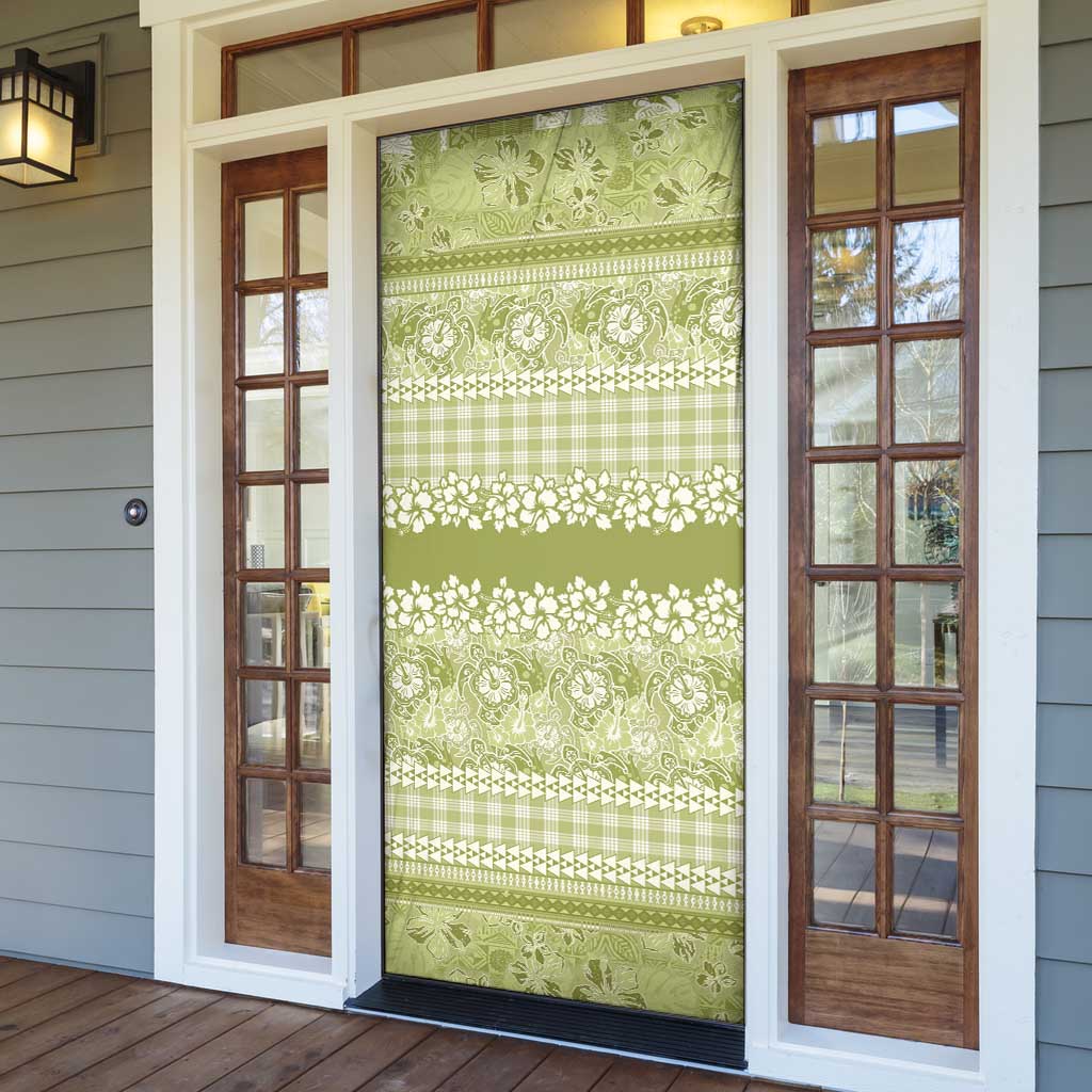 Hawaiian Hibiscus Honu Door Cover Sage Green Mele Kalikimaka Palaka Spirit - Polynesian Pride