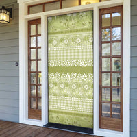 Hawaiian Hibiscus Honu Door Cover Sage Green Mele Kalikimaka Palaka Spirit - Polynesian Pride