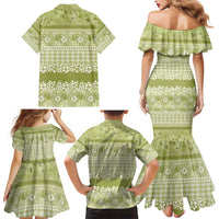 Hawaiian Hibiscus Honu Family Matching Mermaid Dress and Hawaiian Shirt Sage Green Mele Kalikimaka Palaka Spirit - Polynesian Pride