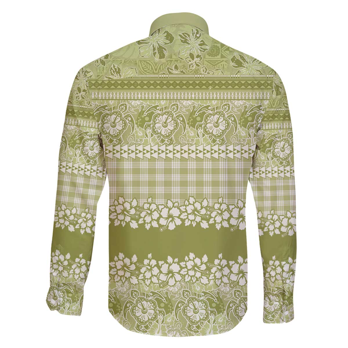Hawaiian Hibiscus Honu Family Matching Off The Shoulder Long Sleeve Dress and Hawaiian Shirt Sage Green Mele Kalikimaka Palaka Spirit - Polynesian Pride