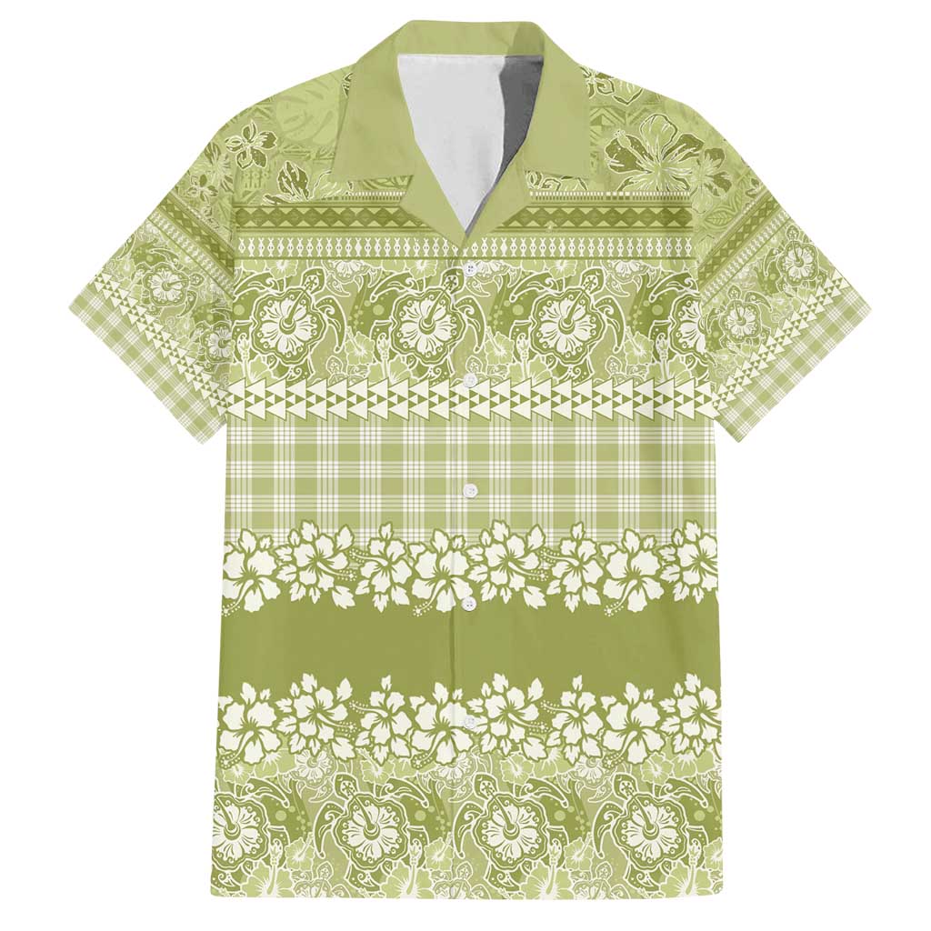 Hawaiian Hibiscus Honu Family Matching Off Shoulder Short Dress and Hawaiian Shirt Sage Green Mele Kalikimaka Palaka Spirit - Polynesian Pride