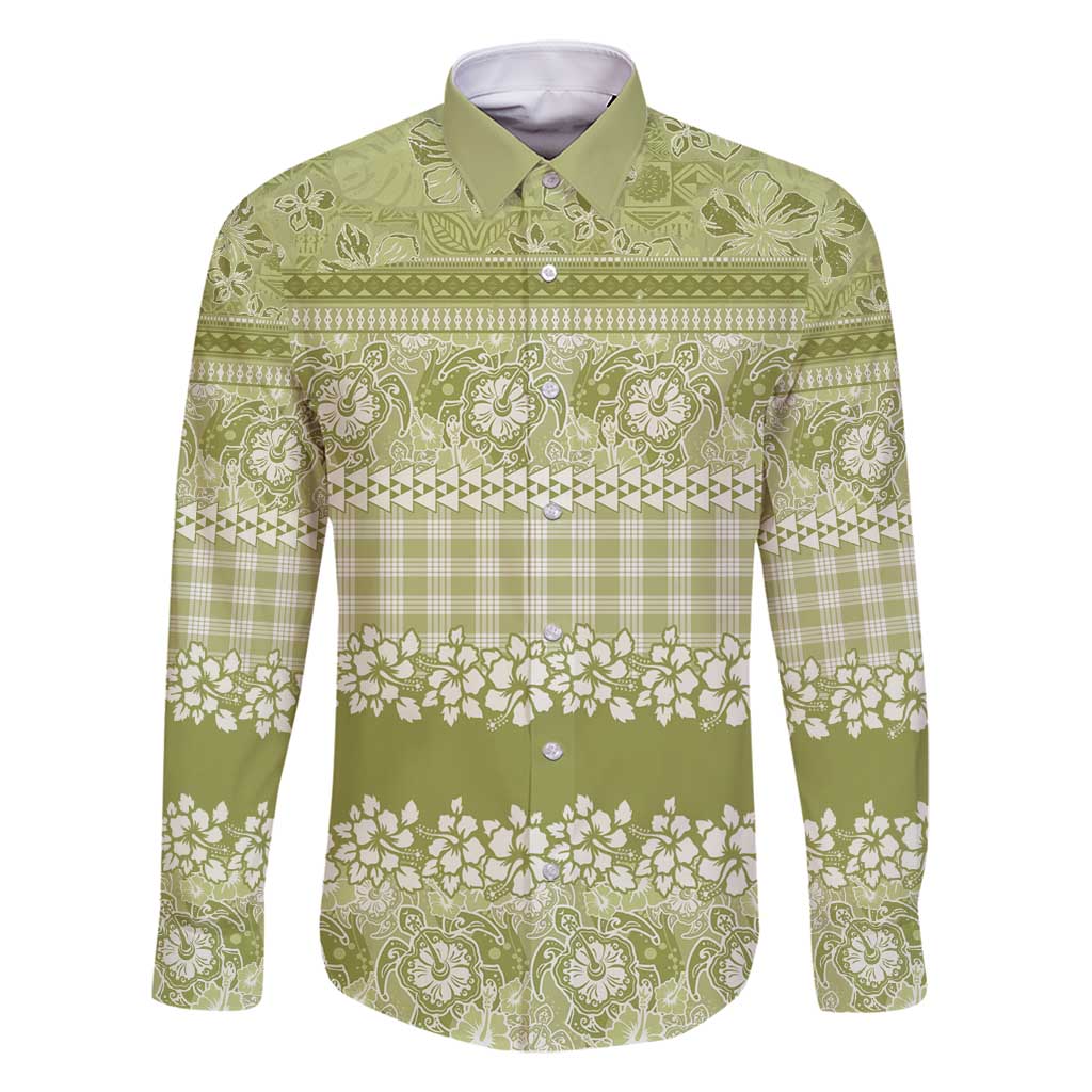 Hawaiian Hibiscus Honu Family Matching Off Shoulder Short Dress and Hawaiian Shirt Sage Green Mele Kalikimaka Palaka Spirit - Polynesian Pride