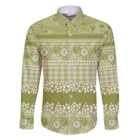 Hawaiian Hibiscus Honu Family Matching Off Shoulder Short Dress and Hawaiian Shirt Sage Green Mele Kalikimaka Palaka Spirit - Polynesian Pride