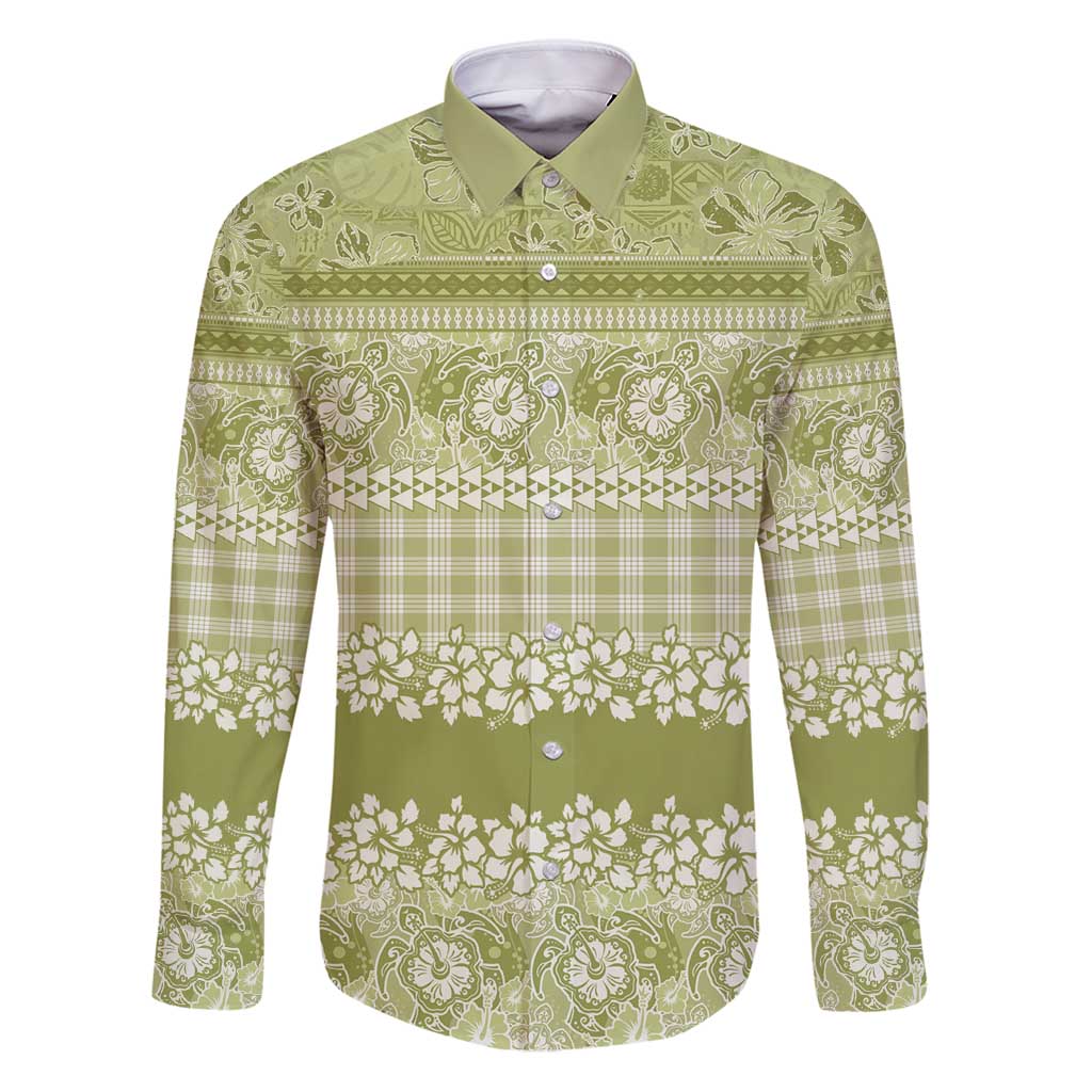 Hawaiian Hibiscus Honu Family Matching Puletasi and Hawaiian Shirt Sage Green Mele Kalikimaka Palaka Spirit - Polynesian Pride