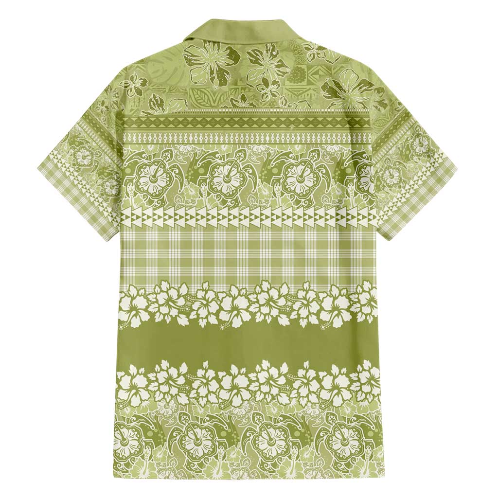 Hawaiian Hibiscus Honu Family Matching Short Sleeve Bodycon Dress and Hawaiian Shirt Sage Green Mele Kalikimaka Palaka Spirit - Polynesian Pride