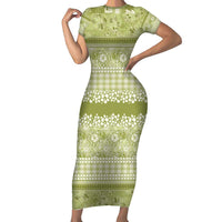 Hawaiian Hibiscus Honu Family Matching Short Sleeve Bodycon Dress and Hawaiian Shirt Sage Green Mele Kalikimaka Palaka Spirit - Polynesian Pride