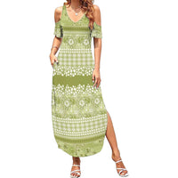 Hawaiian Hibiscus Honu Family Matching Summer Maxi Dress and Hawaiian Shirt Sage Green Mele Kalikimaka Palaka Spirit - Polynesian Pride