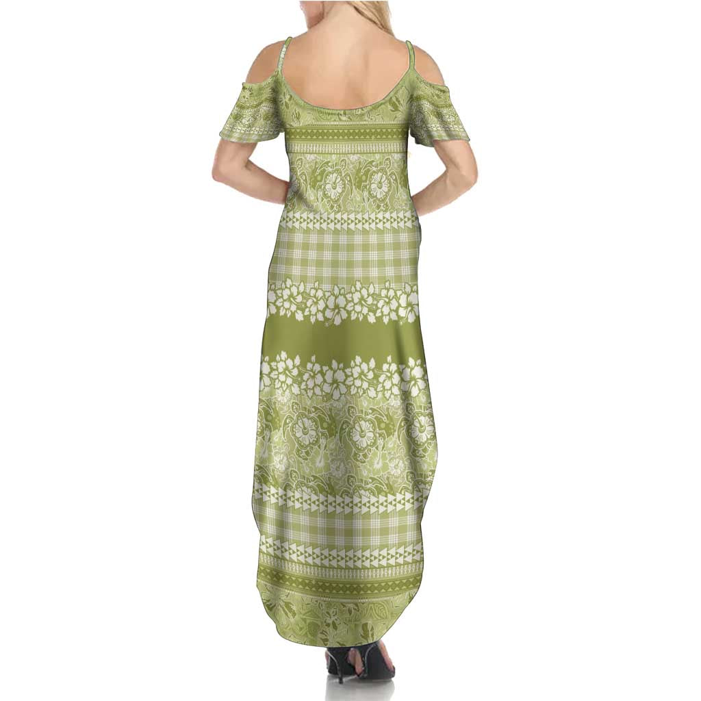 Hawaiian Hibiscus Honu Family Matching Summer Maxi Dress and Hawaiian Shirt Sage Green Mele Kalikimaka Palaka Spirit - Polynesian Pride