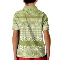 Hawaiian Hibiscus Honu Kid Polo Shirt Sage Green Mele Kalikimaka Palaka Spirit - Polynesian Pride