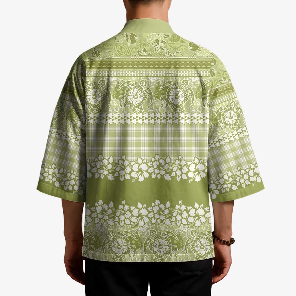 Hawaiian Hibiscus Honu Kimono Sage Green Mele Kalikimaka Palaka Spirit - Polynesian Pride