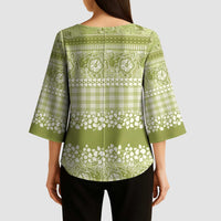 Hawaiian Hibiscus Honu Kimono Sleeve Blouse Sage Green Mele Kalikimaka Palaka Spirit - Polynesian Pride