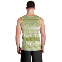 Hawaiian Hibiscus Honu Men Tank Top Sage Green Mele Kalikimaka Palaka Spirit - Polynesian Pride
