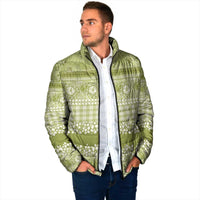 Hawaiian Hibiscus Honu Padded Jacket Sage Green Mele Kalikimaka Palaka Spirit - Polynesian Pride