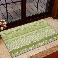 Hawaiian Hibiscus Honu Rubber Doormat Sage Green Mele Kalikimaka Palaka Spirit - Polynesian Pride