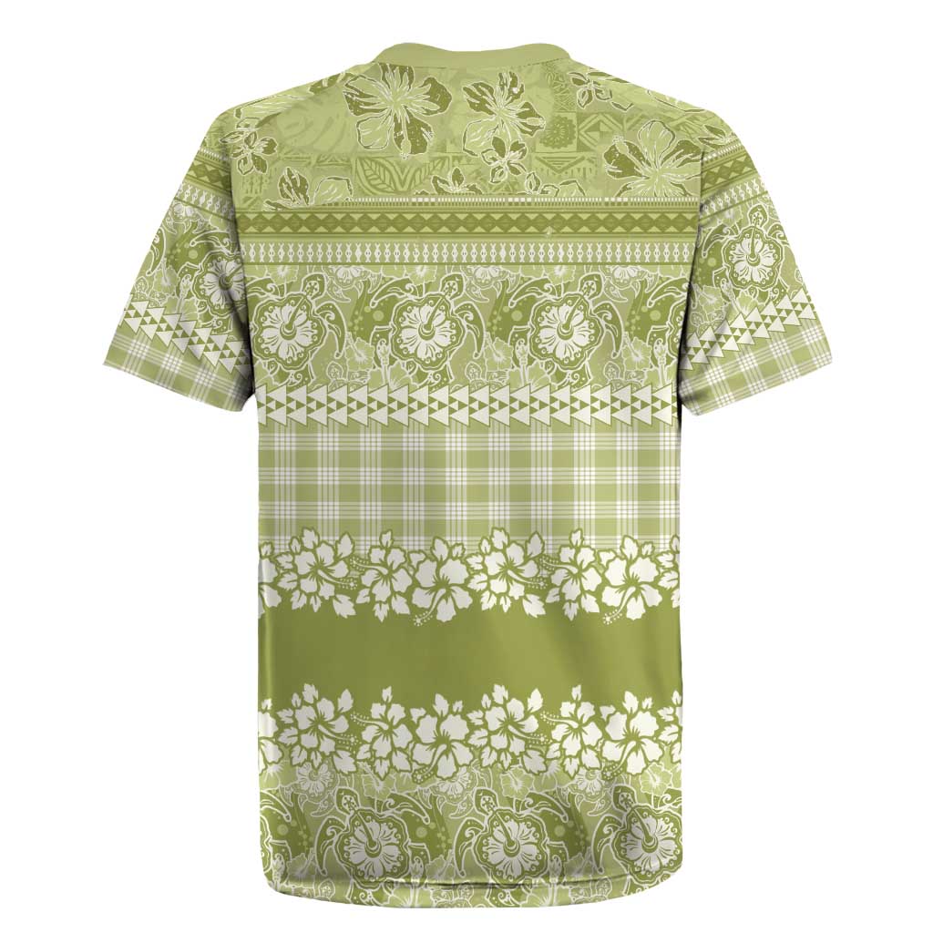 Hawaiian Hibiscus Honu Rugby Jersey Sage Green Mele Kalikimaka Palaka Spirit - Polynesian Pride