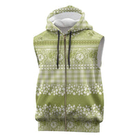 Hawaiian Hibiscus Honu Sleeveless Zip Hoodie Sage Green Mele Kalikimaka Palaka Spirit - Polynesian Pride