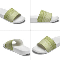 Hawaiian Hibiscus Honu Slide Sandals Sage Green Mele Kalikimaka Palaka Spirit - Polynesian Pride