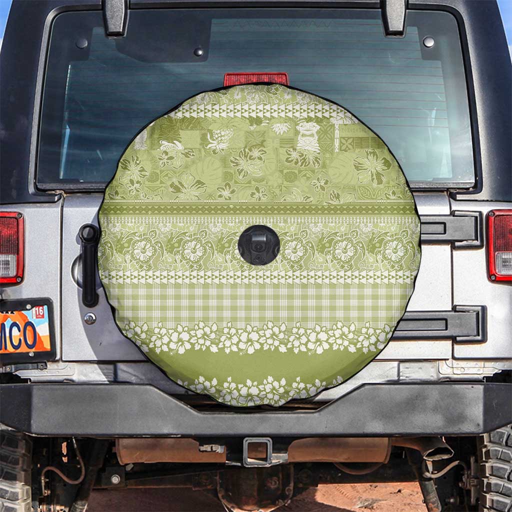 Hawaiian Hibiscus Honu Spare Tire Cover Sage Green Mele Kalikimaka Palaka Spirit - Polynesian Pride