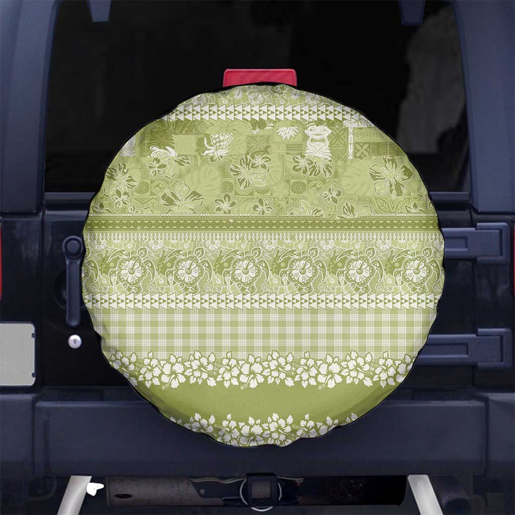 Hawaiian Hibiscus Honu Spare Tire Cover Sage Green Mele Kalikimaka Palaka Spirit - Polynesian Pride