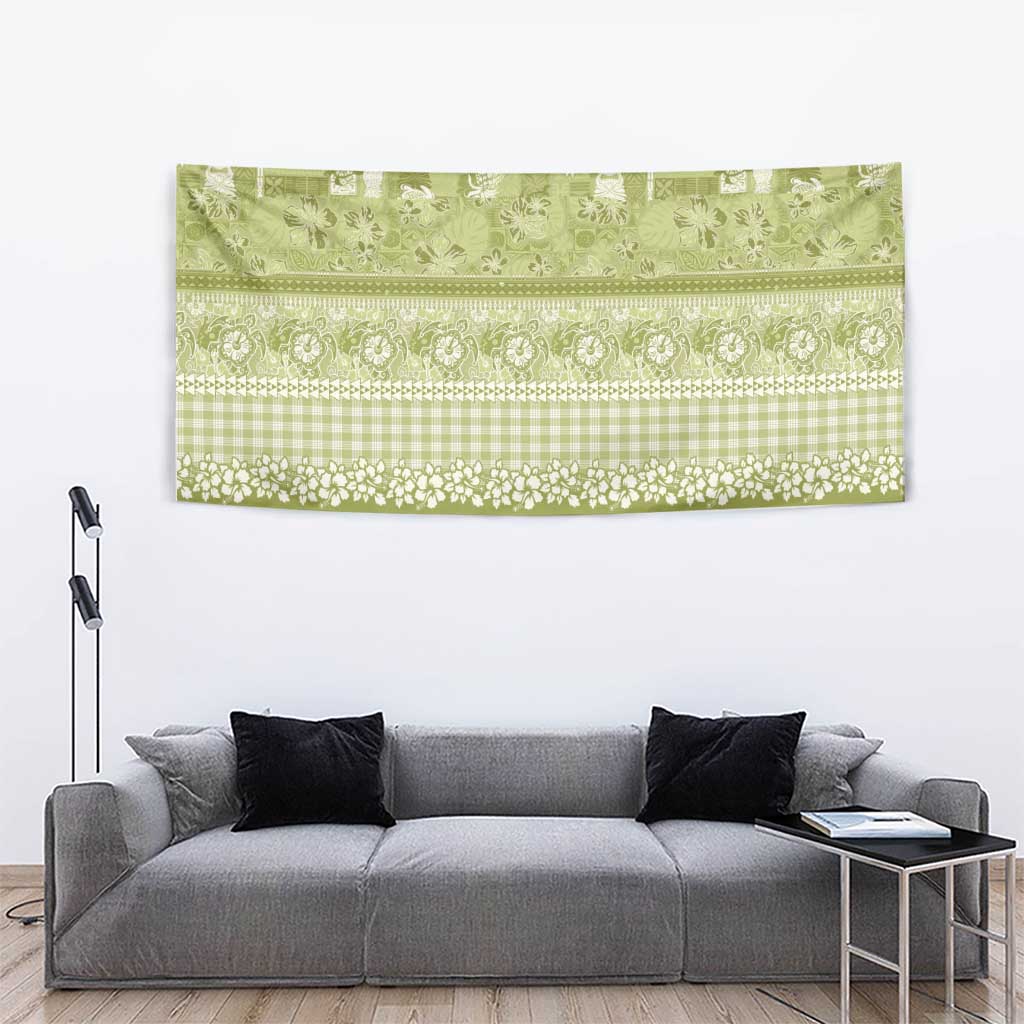 Hawaiian Hibiscus Honu Tapestry Sage Green Mele Kalikimaka Palaka Spirit - Polynesian Pride