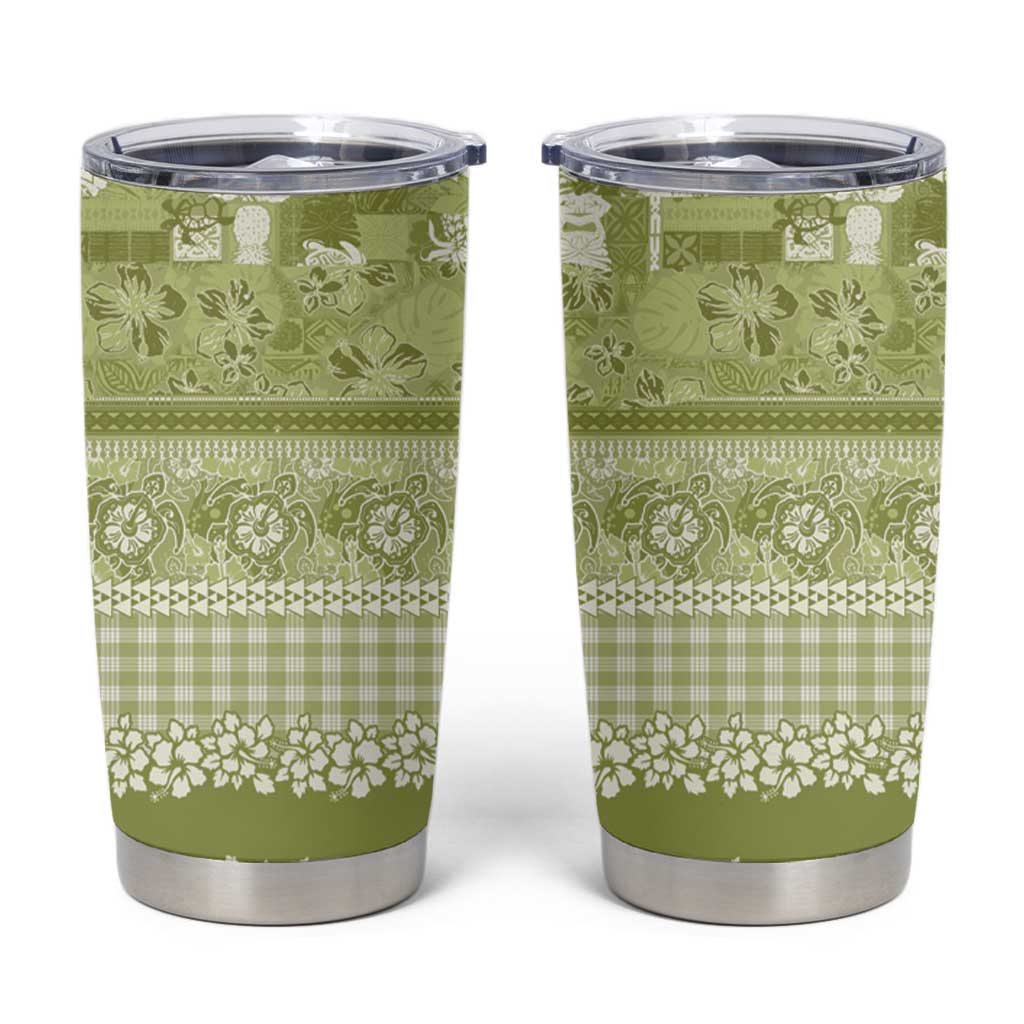 Hawaiian Hibiscus Honu Tumbler Cup Sage Green Mele Kalikimaka Palaka Spirit - Polynesian Pride