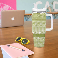 Hawaiian Hibiscus Honu Tumbler With Handle Sage Green Mele Kalikimaka Palaka Spirit - Polynesian Pride