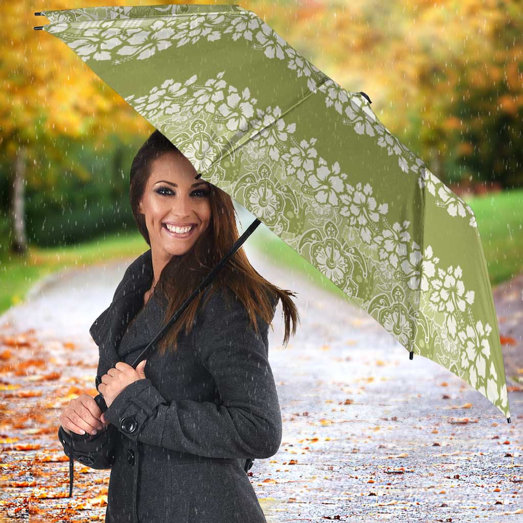 Hawaiian Hibiscus Honu Umbrella Sage Green Mele Kalikimaka Palaka Spirit - Polynesian Pride
