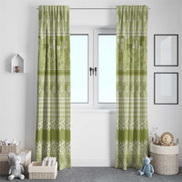 Hawaiian Hibiscus Honu Window Curtain Sage Green Mele Kalikimaka Palaka Spirit - Polynesian Pride