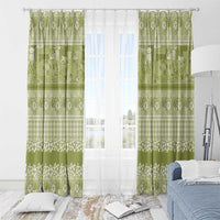 Hawaiian Hibiscus Honu Window Curtain Sage Green Mele Kalikimaka Palaka Spirit - Polynesian Pride