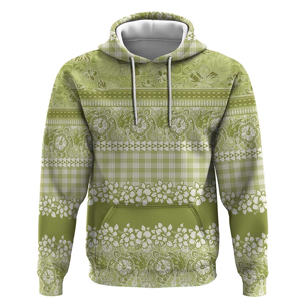 Hawaiian Hibiscus Honu Zip Hoodie Sage Green Mele Kalikimaka Palaka Spirit - Polynesian Pride
