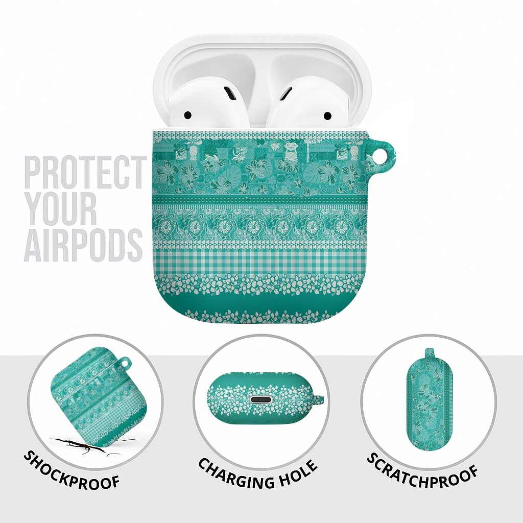 Hawaiian Hibiscus Honu AirPods Case Turquoise Mele Kalikimaka Palaka Spirit - Polynesian Pride
