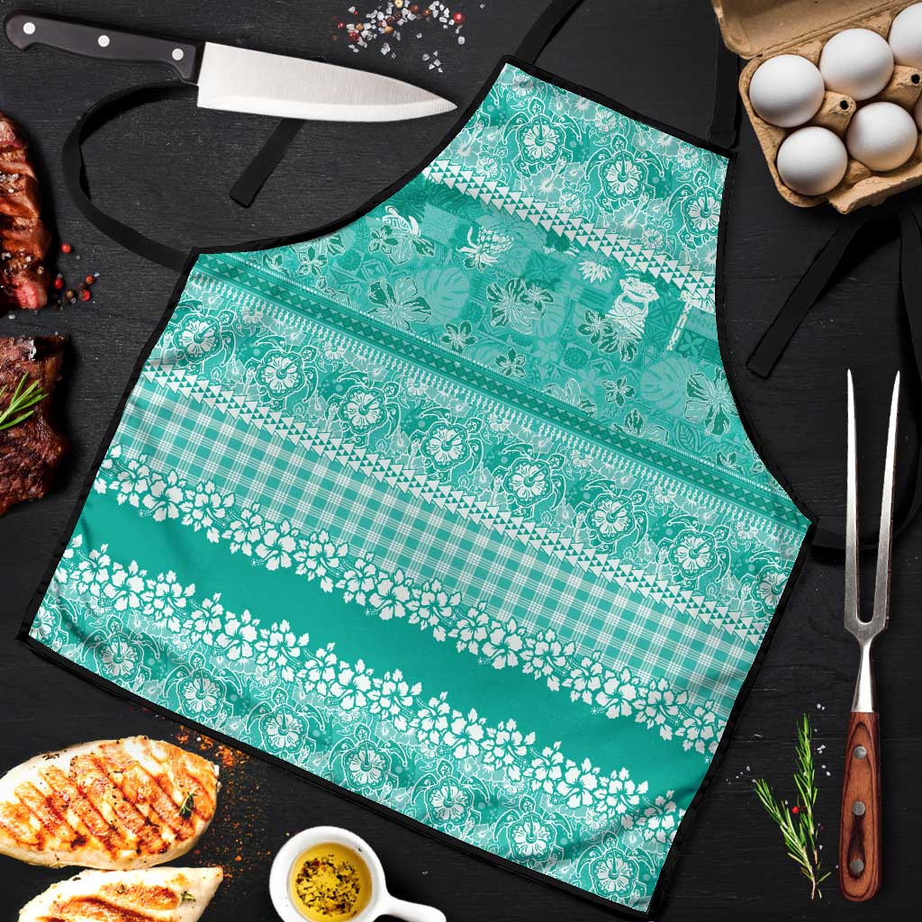 Hawaiian Hibiscus Honu Apron Turquoise Mele Kalikimaka Palaka Spirit - Polynesian Pride