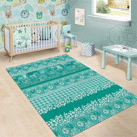 Hawaiian Hibiscus Honu Area Rug Turquoise Mele Kalikimaka Palaka Spirit - Polynesian Pride