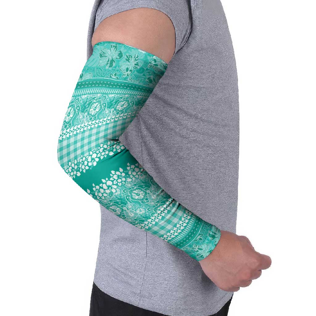 Hawaiian Hibiscus Honu Arm Sleeves Turquoise Mele Kalikimaka Palaka Spirit - Polynesian Pride