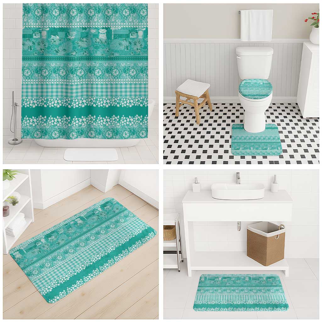 Hawaiian Hibiscus Honu Bathroom Set Turquoise Mele Kalikimaka Palaka Spirit - Polynesian Pride