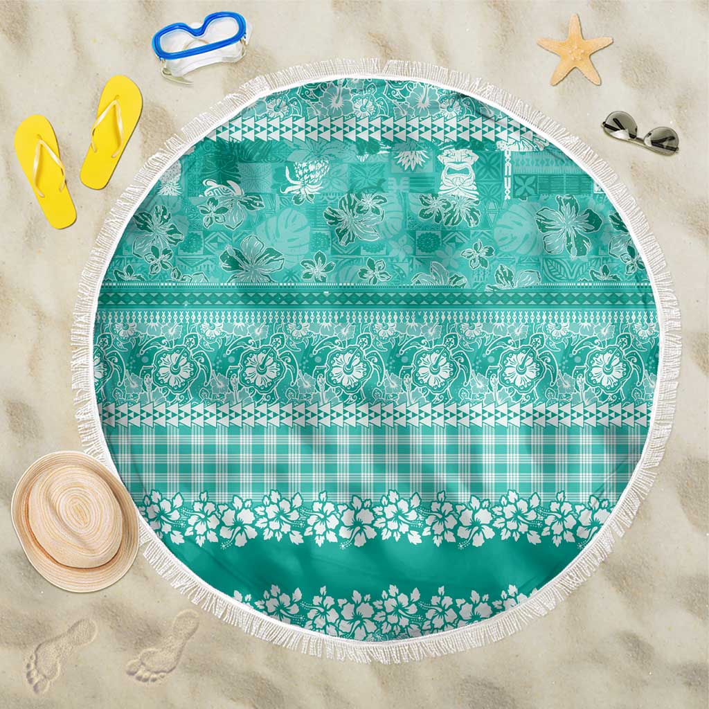 Hawaiian Hibiscus Honu Beach Blanket Turquoise Mele Kalikimaka Palaka Spirit - Polynesian Pride