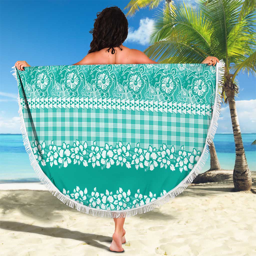 Hawaiian Hibiscus Honu Beach Blanket Turquoise Mele Kalikimaka Palaka Spirit - Polynesian Pride