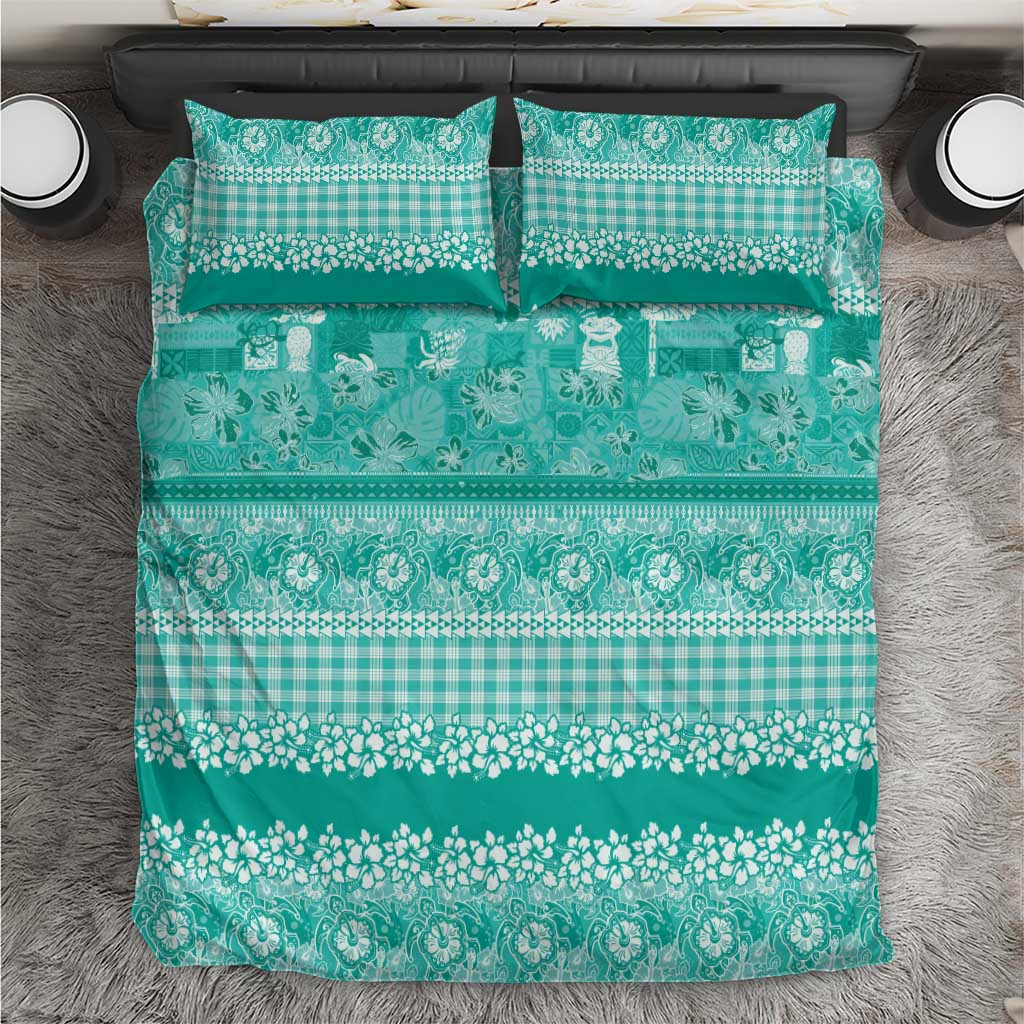 Hawaiian Hibiscus Honu Bedding Set Turquoise Mele Kalikimaka Palaka Spirit - Polynesian Pride