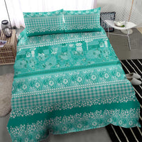 Hawaiian Hibiscus Honu Bedding Set Turquoise Mele Kalikimaka Palaka Spirit - Polynesian Pride