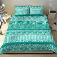 Hawaiian Hibiscus Honu Bedding Set Turquoise Mele Kalikimaka Palaka Spirit - Polynesian Pride
