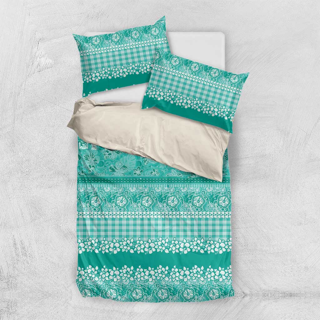 Hawaiian Hibiscus Honu Bedding Set Turquoise Mele Kalikimaka Palaka Spirit - Polynesian Pride