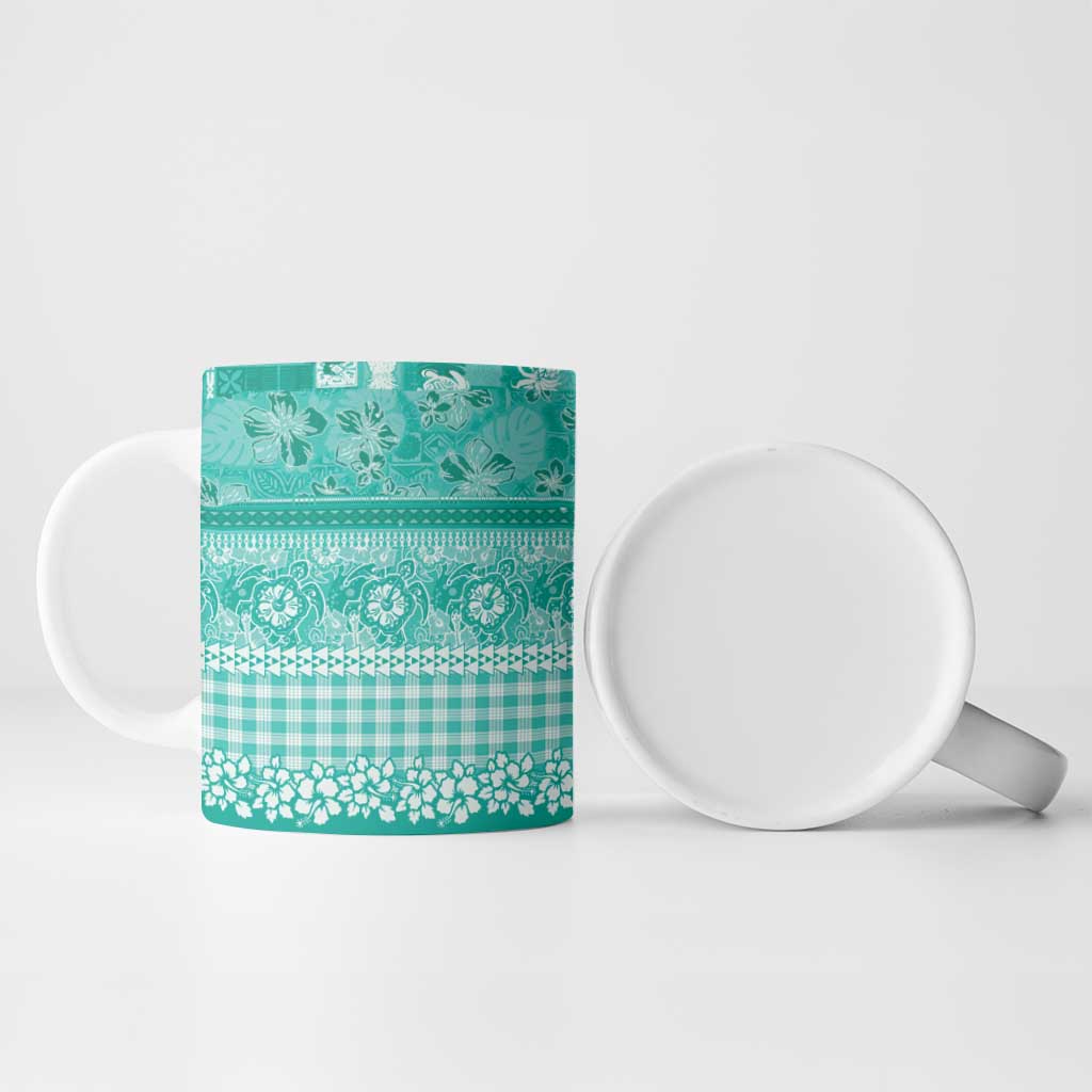Hawaiian Hibiscus Honu Ceramic Mug Turquoise Mele Kalikimaka Palaka Spirit - Polynesian Pride